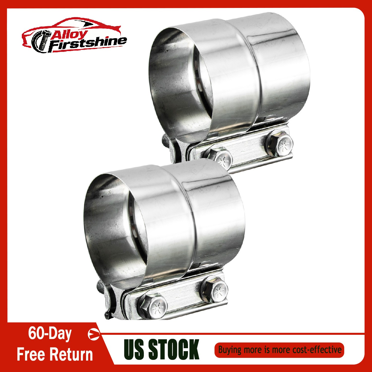 2PCS Stainless Steel 2.75"  Lap Joint Exhaust Band  Clamp  For Muffler Pipe.