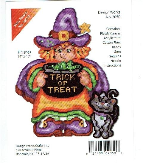 TRICK OR TREAT WITCH  WALL HANGING 7ct  plastic canvas PATTERN  (#TF0733)