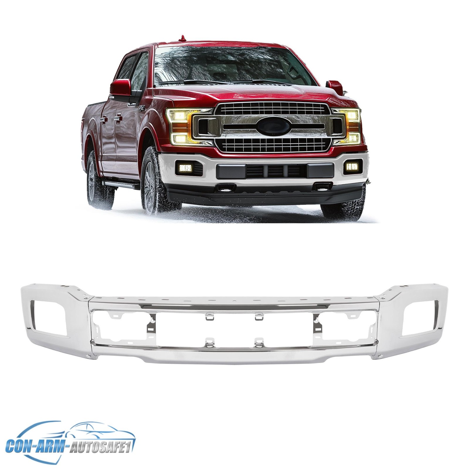 Chrome Steel Front Bumper Face Bar For Ford F-150 F150 2018-2020 W/ Fog Hole