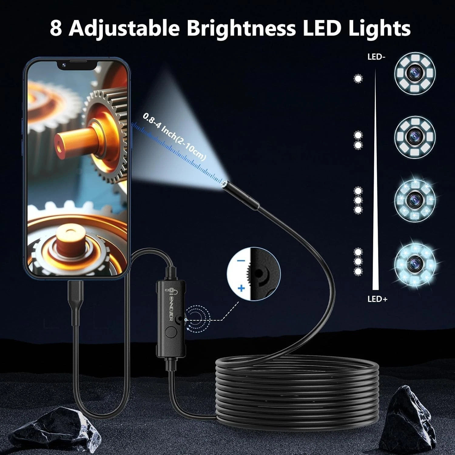 1920P 5M Endoscope Camera with Light,HD Borescope Camera for iOS Android,8 LED,i
