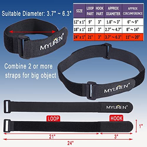 12 Pack 24 Inch Reusable Fastening Cable Straps Hook and Loop Cinch Cable Ties