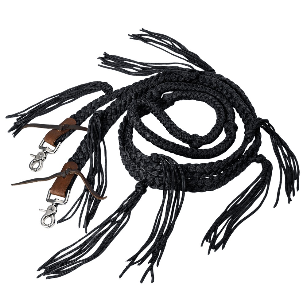 KK 8 ft Hilason Western Horse Nylon Rope With Fringes Snap Black