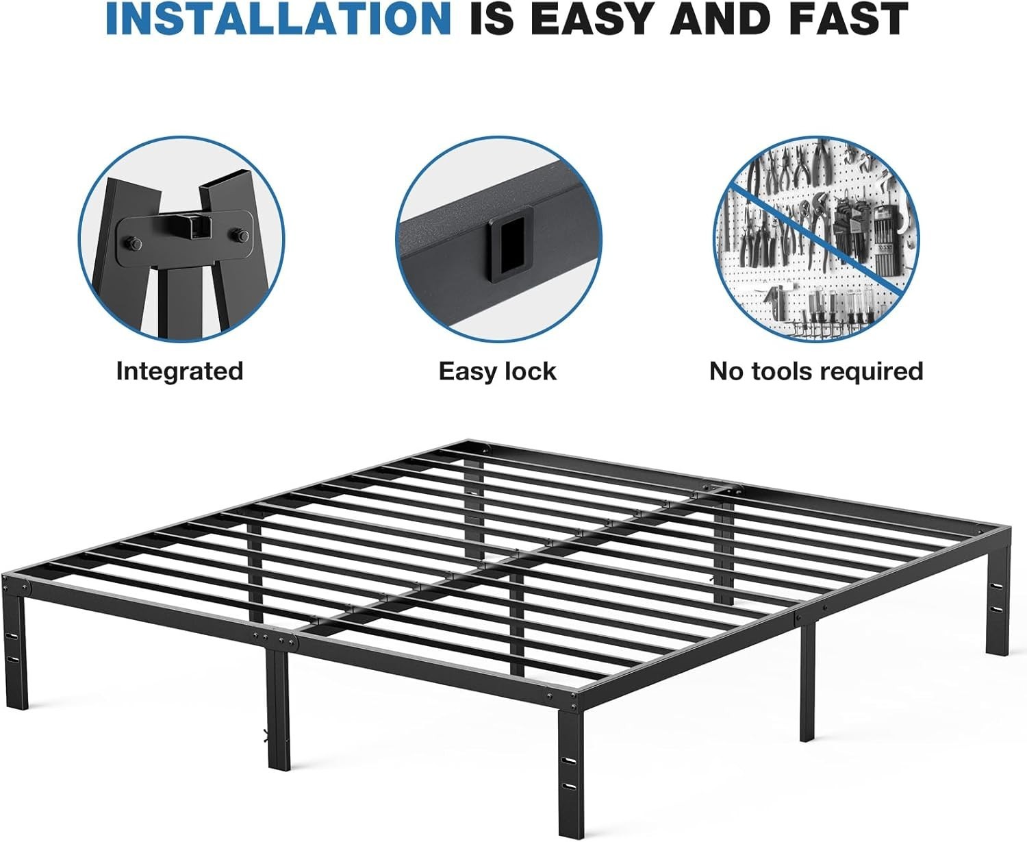 Heavy Duty Metal Queen Bed Frame with Under-Bed Storage, No Box Spring Needed...