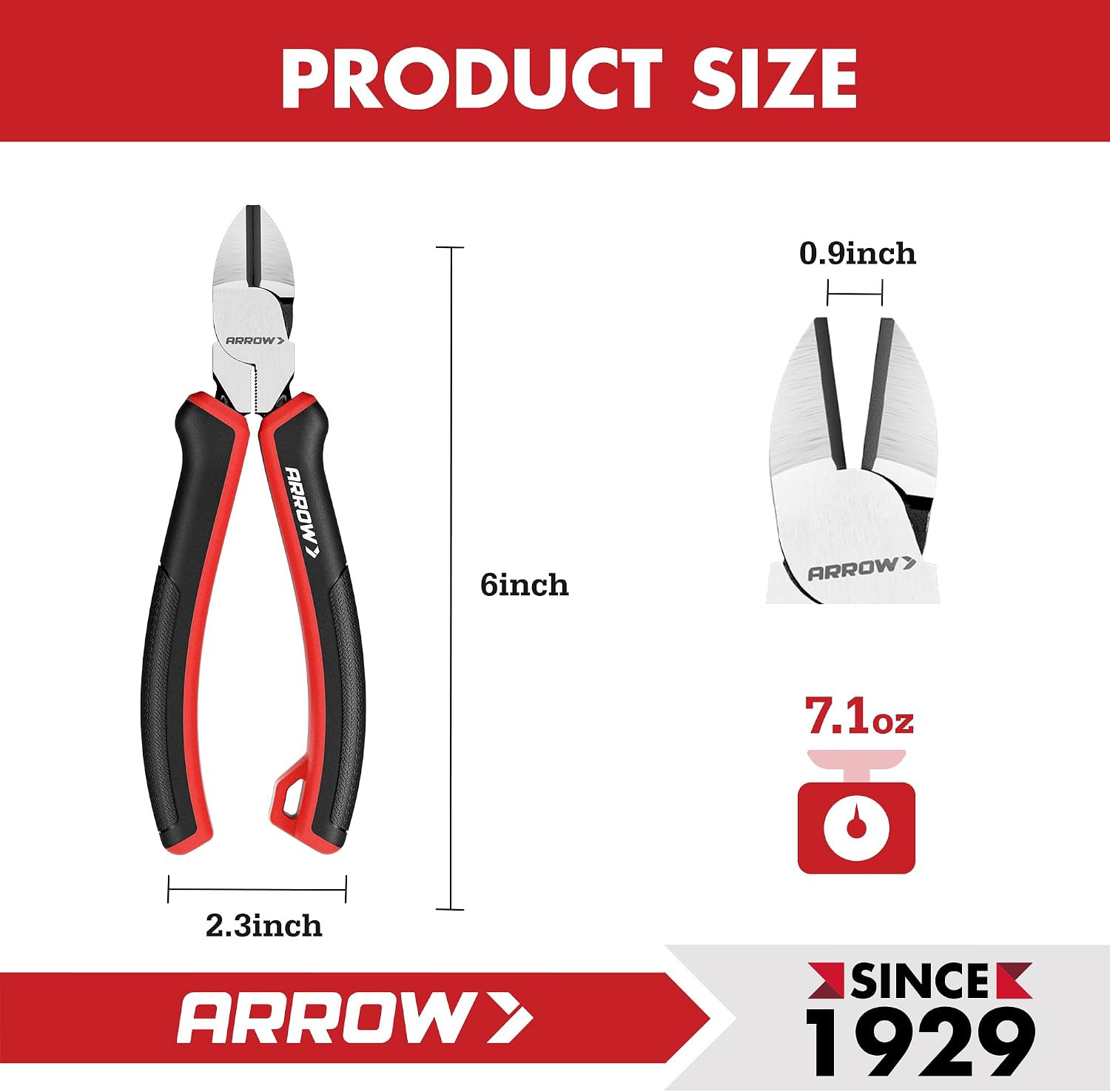 ARROW High Leverage Diagonal Pliers, 6 Inch Wire Cutters with TPR Handle | High