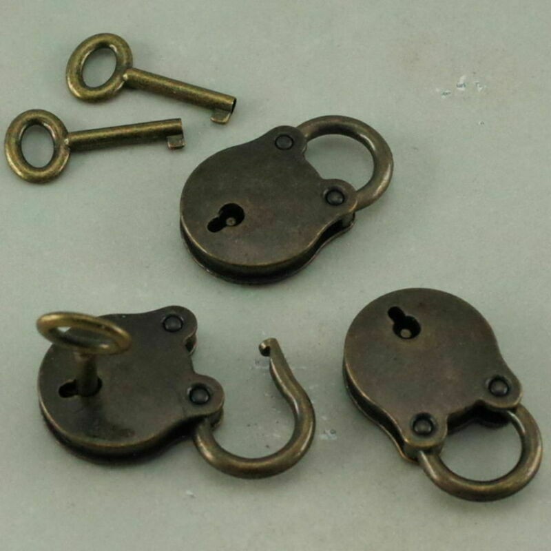 3 * Old Vintage Antique Style Mini Padlocks Key Lock Bronze Retro Jewelry Lock H