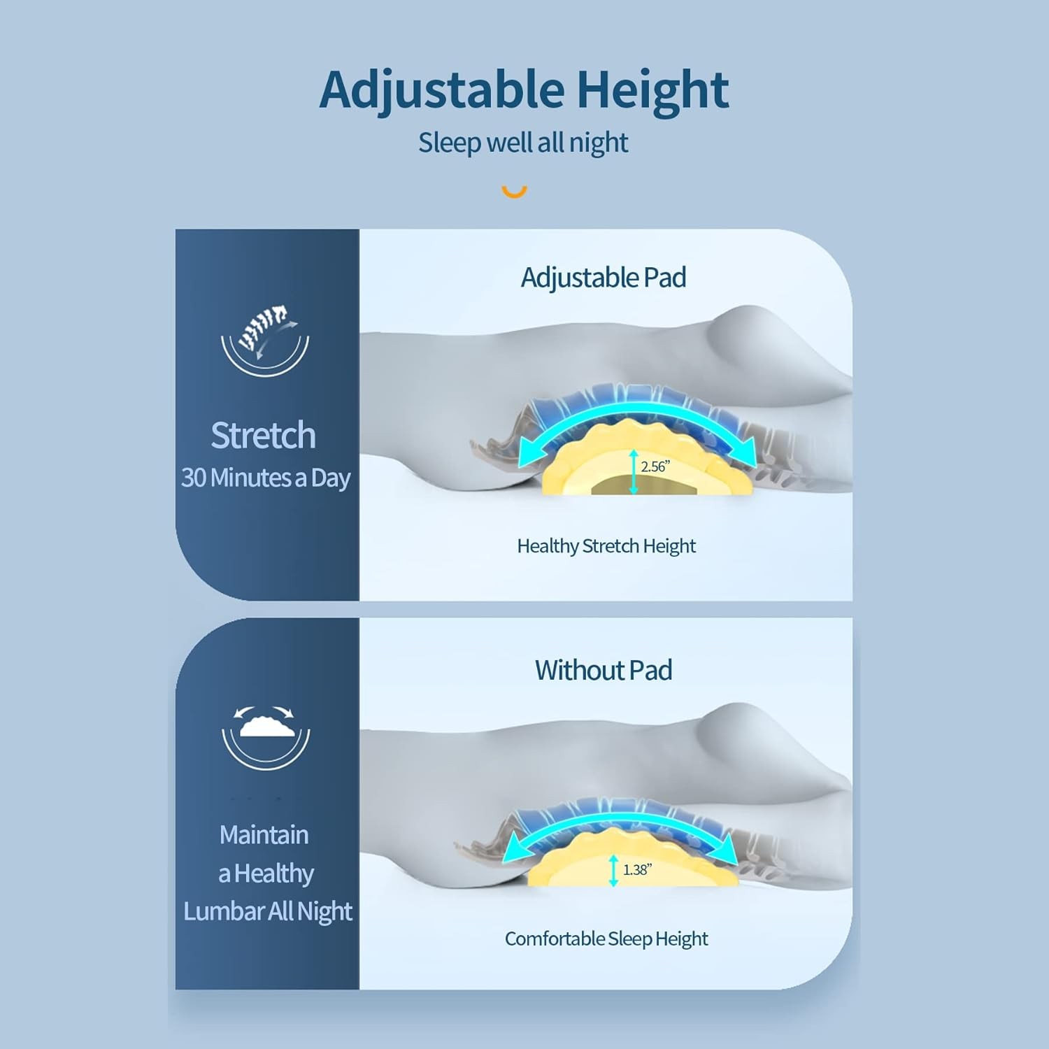 RESTCLOUD Adjustable Lumbar Support Includes a removable pad, Moon Grey