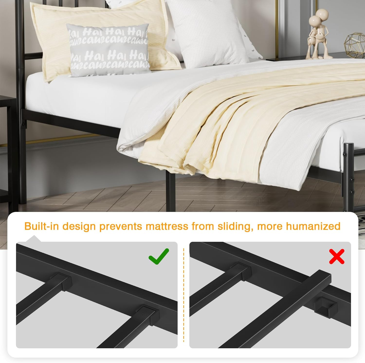 Sturdy Queen Bed Frame with Headboard, 14" Metal Platform, No Box Spring Needed