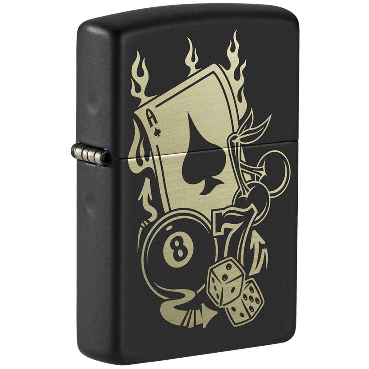 Zippo Windproof Lighter Gambling Design Black Matte Finish Refillable 49257
