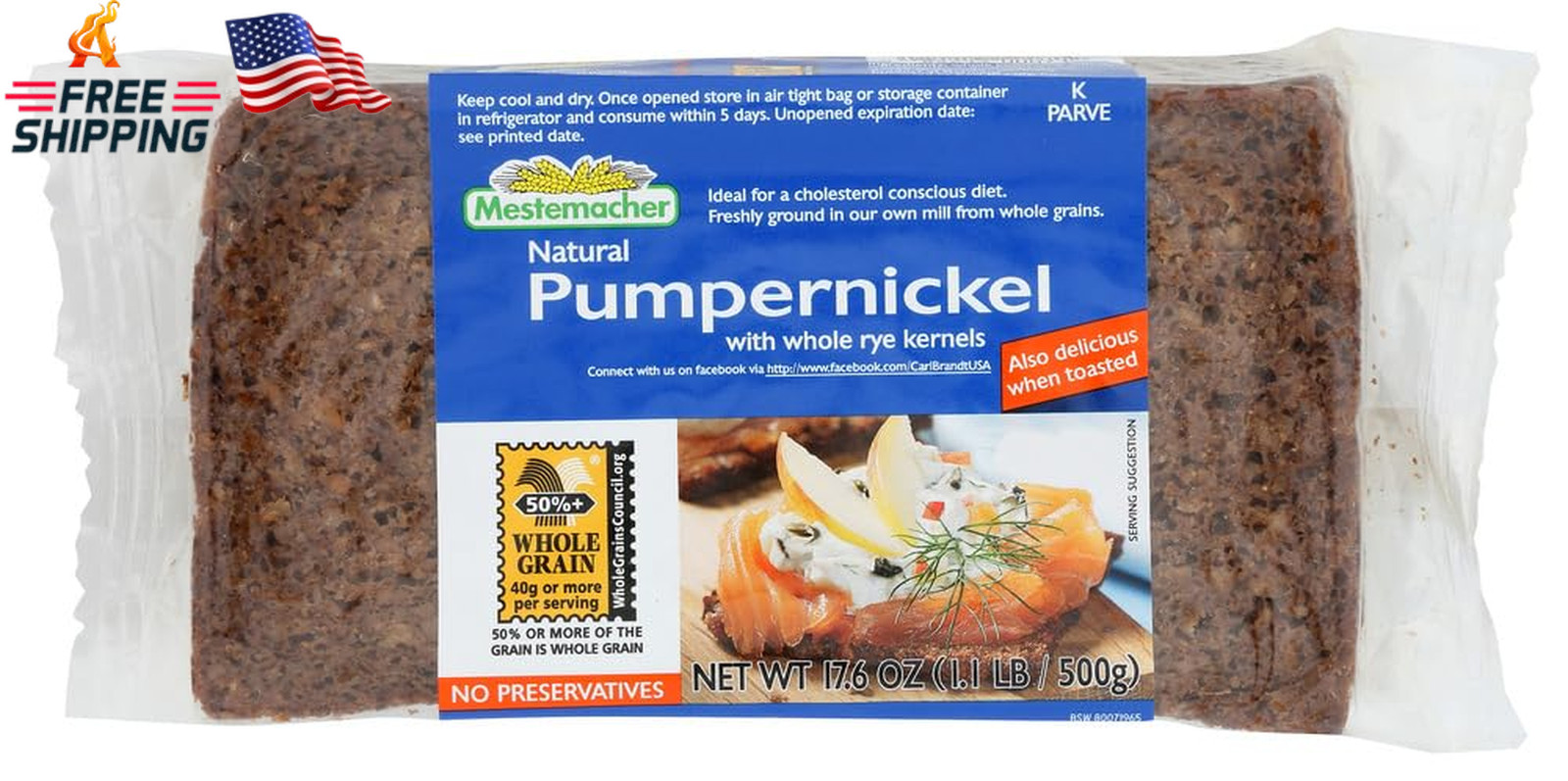 Mestemacher Bread 17.6 Ounce Pumpernickel Bread