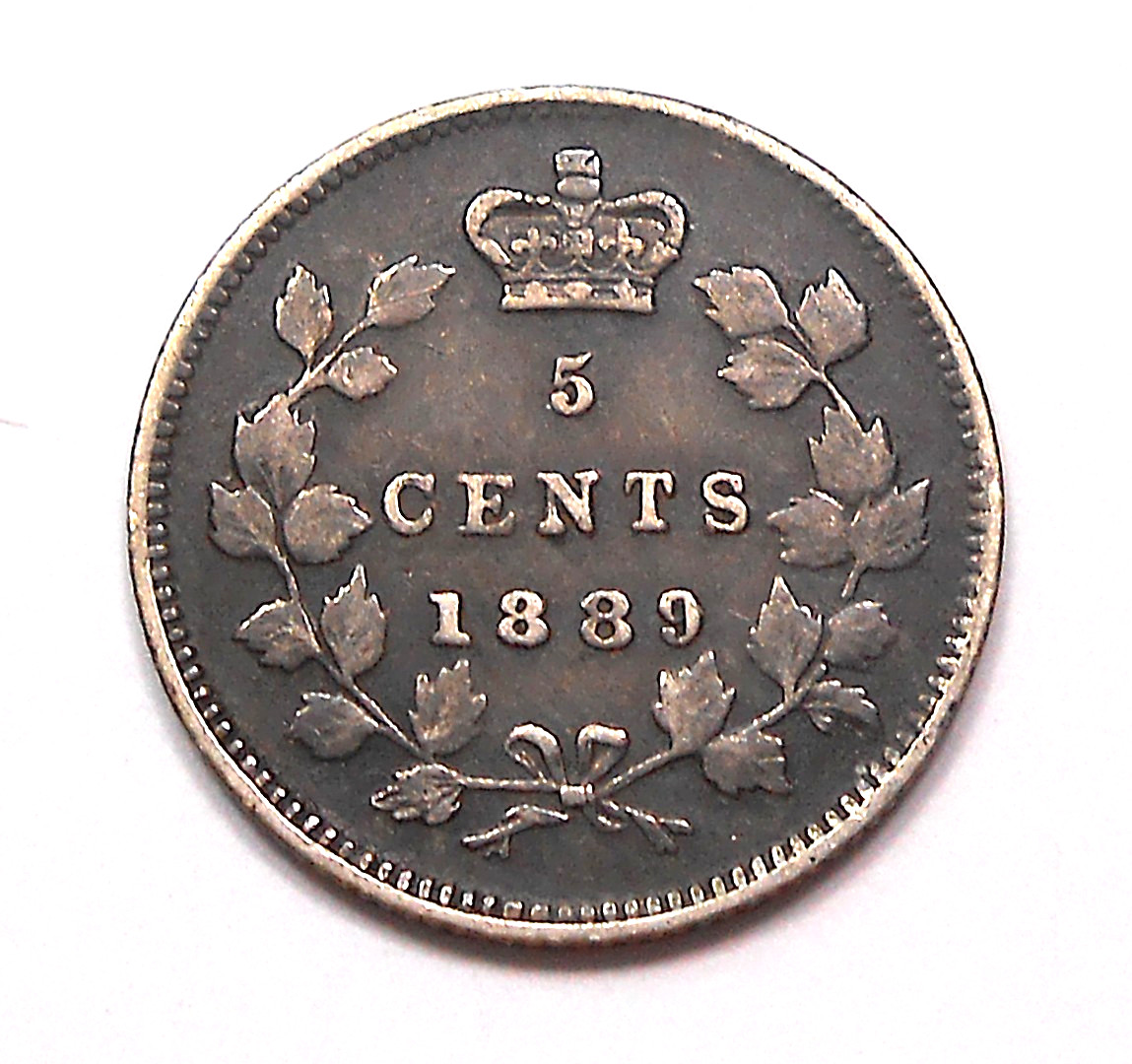 1889 Five Cents Silver VF-EF * Attractive SCARCE Date HIGH Grade KEY Victoria 5¢