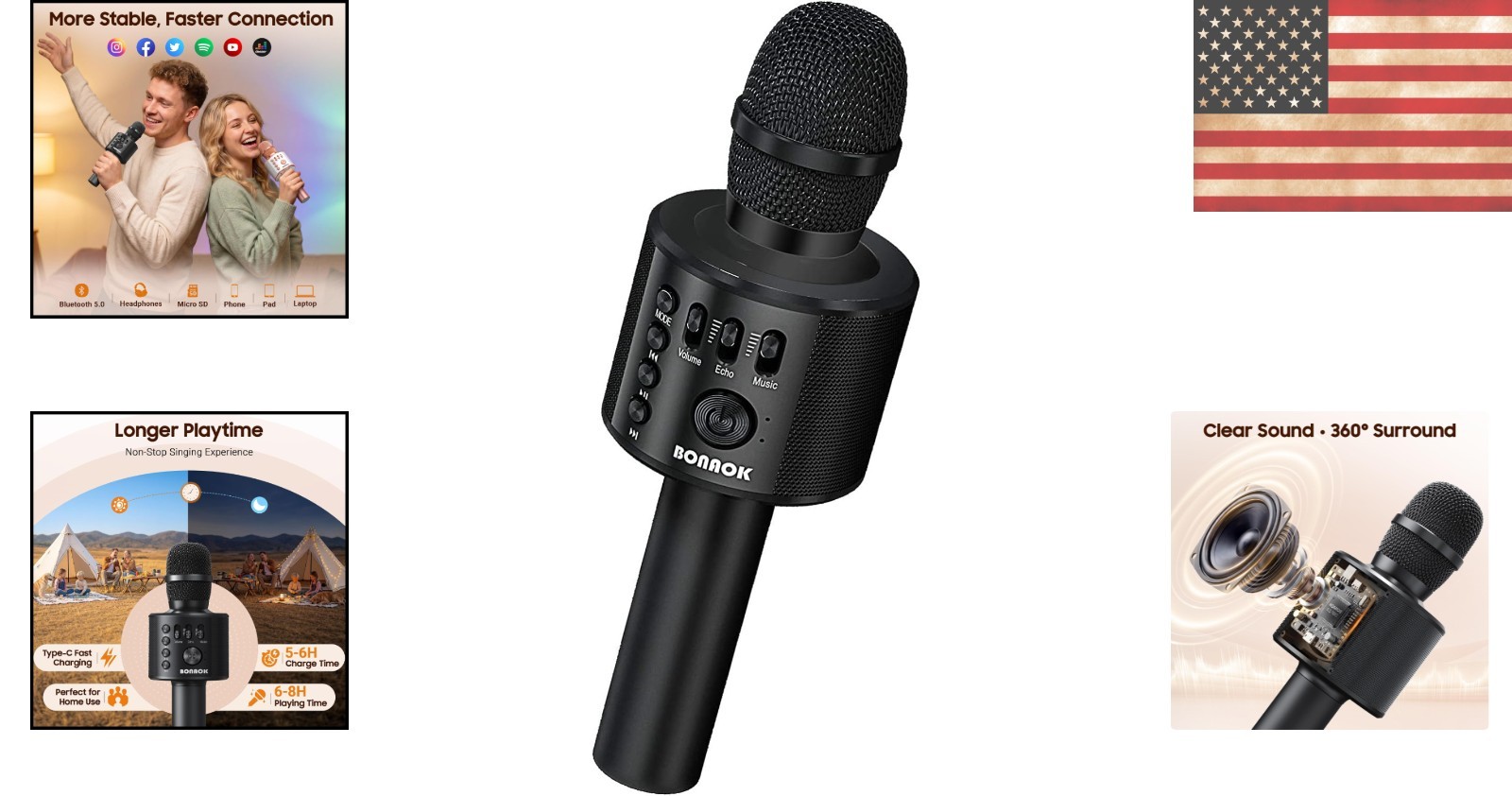 Portable Q37 Karaoke Microphone with Bluetooth & Volume Control for All Devices