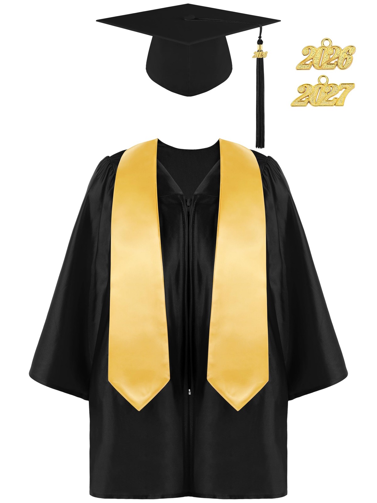 SOMSOC 4 Pieces Kindergarten Graduation Gown Grad Cap Set for Small, Black