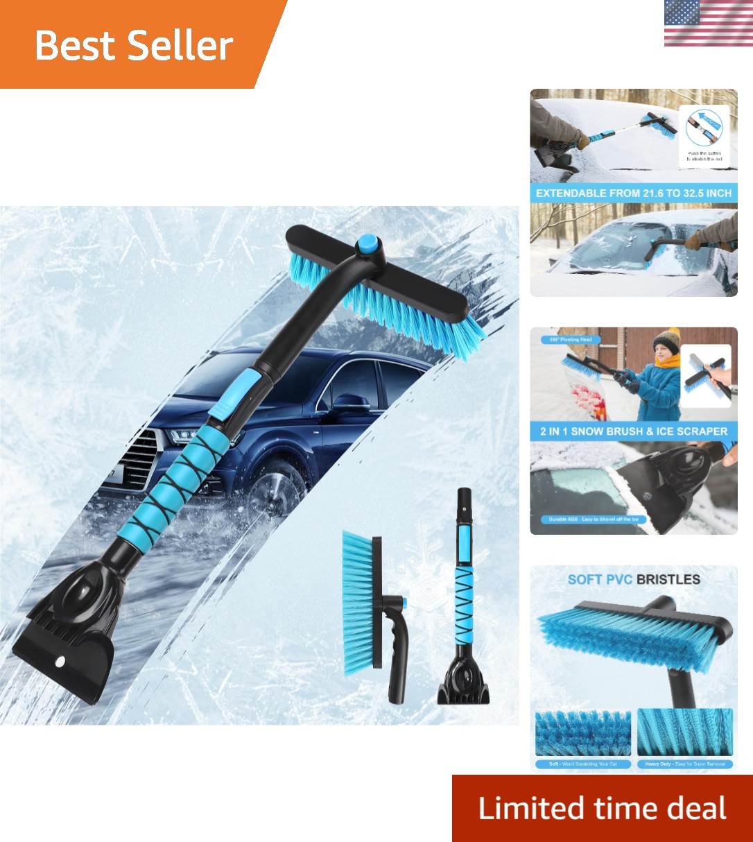 Winter-Ready 2-in-1 Snow Brush & Ice Scraper - Non-Scratch Design for All Cars