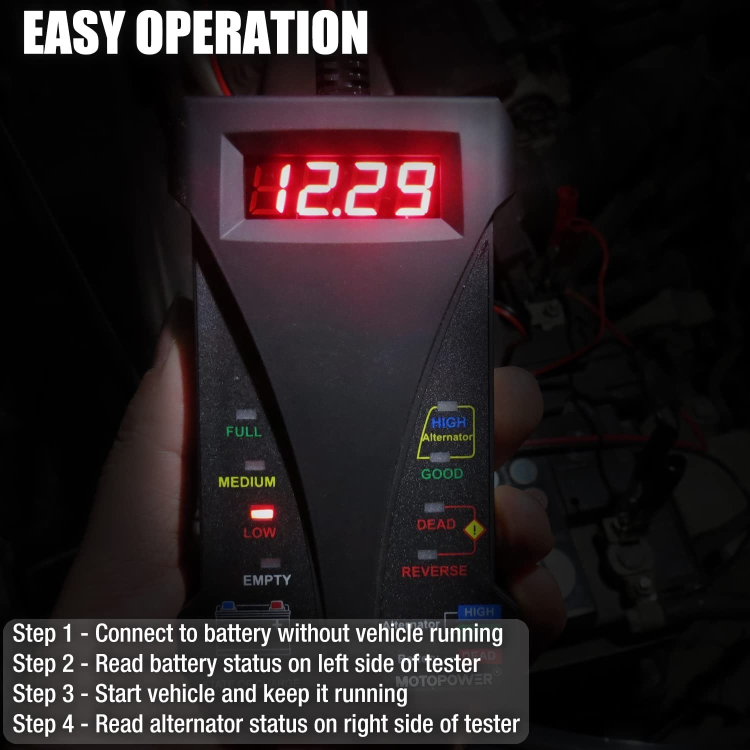 12V Digital Car Battery Tester Voltmeter and Charging System Analyzer with LC...