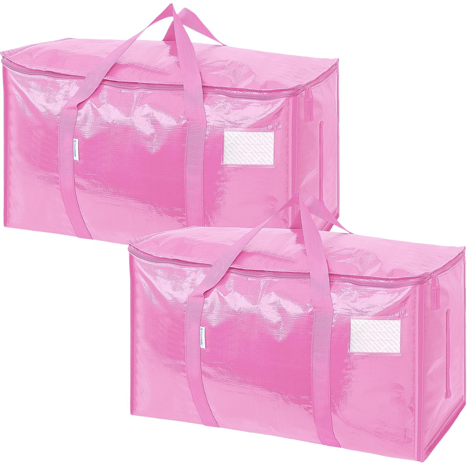 TICONN 2~Pack Extra Large Heavy Duty Moving Bags with Zippers, Pink