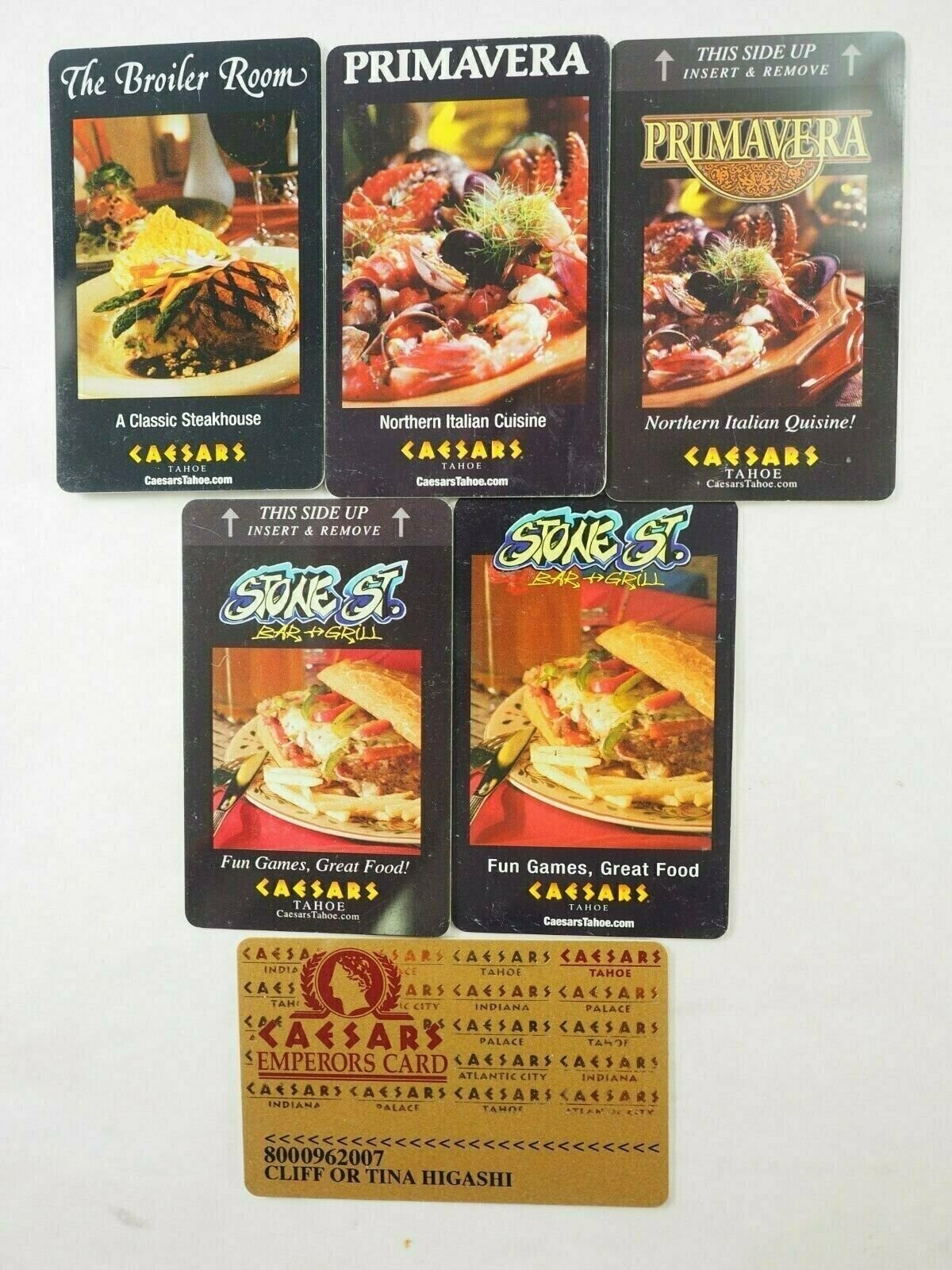 Caesars Palace Tahoe Hotel Casino Players & Room Key Cards 6 Types You Pick
