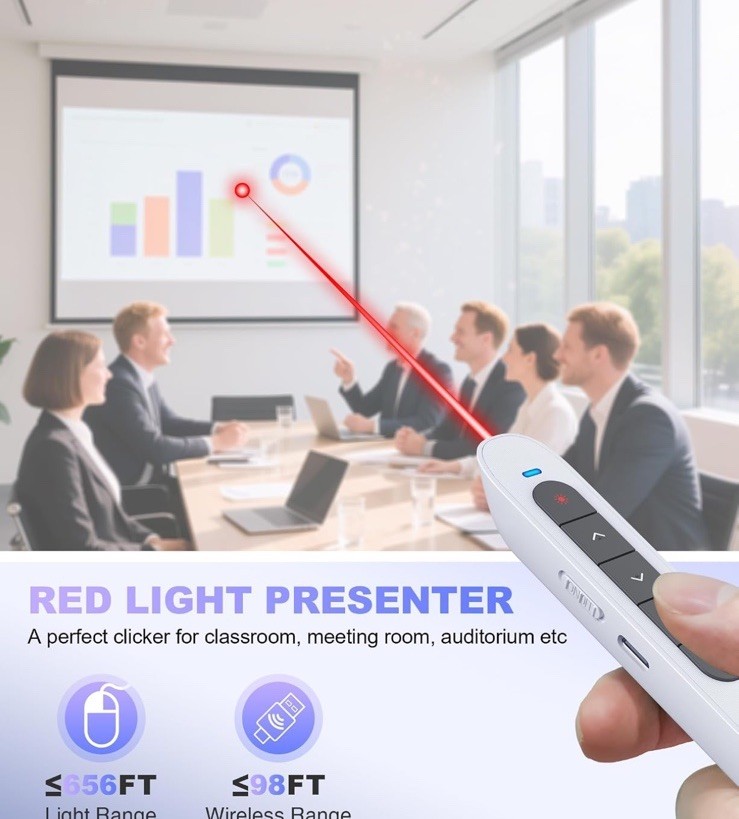 Wireless Presentation Clicker for PowerPoint, USB C Remote with Volume Control