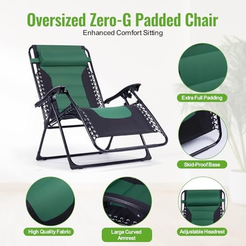Backyard Expressions Deluxe XL Padded Recliner Chair – Black/Forest Green