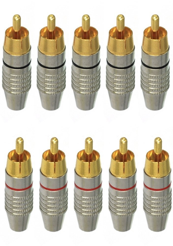 CESS RCA Plug Solder Gold Audio Video #19: 10-Pack, Black & Red