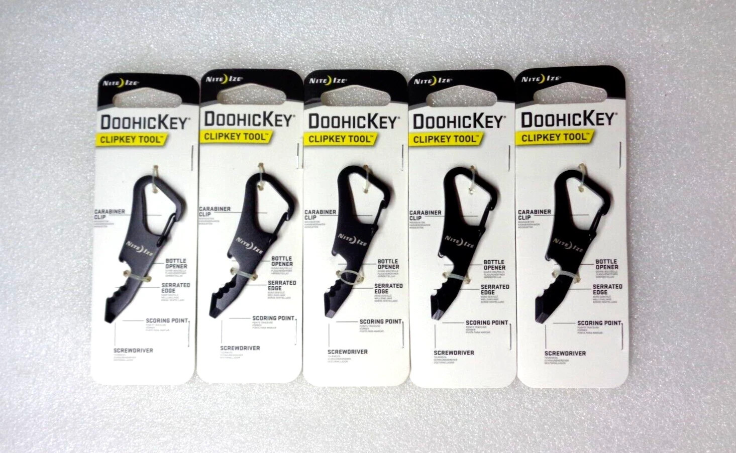 Lot of 5 Nite Ize DoohicKey ClipKey Multi Tool Carabiner Keychain Black New