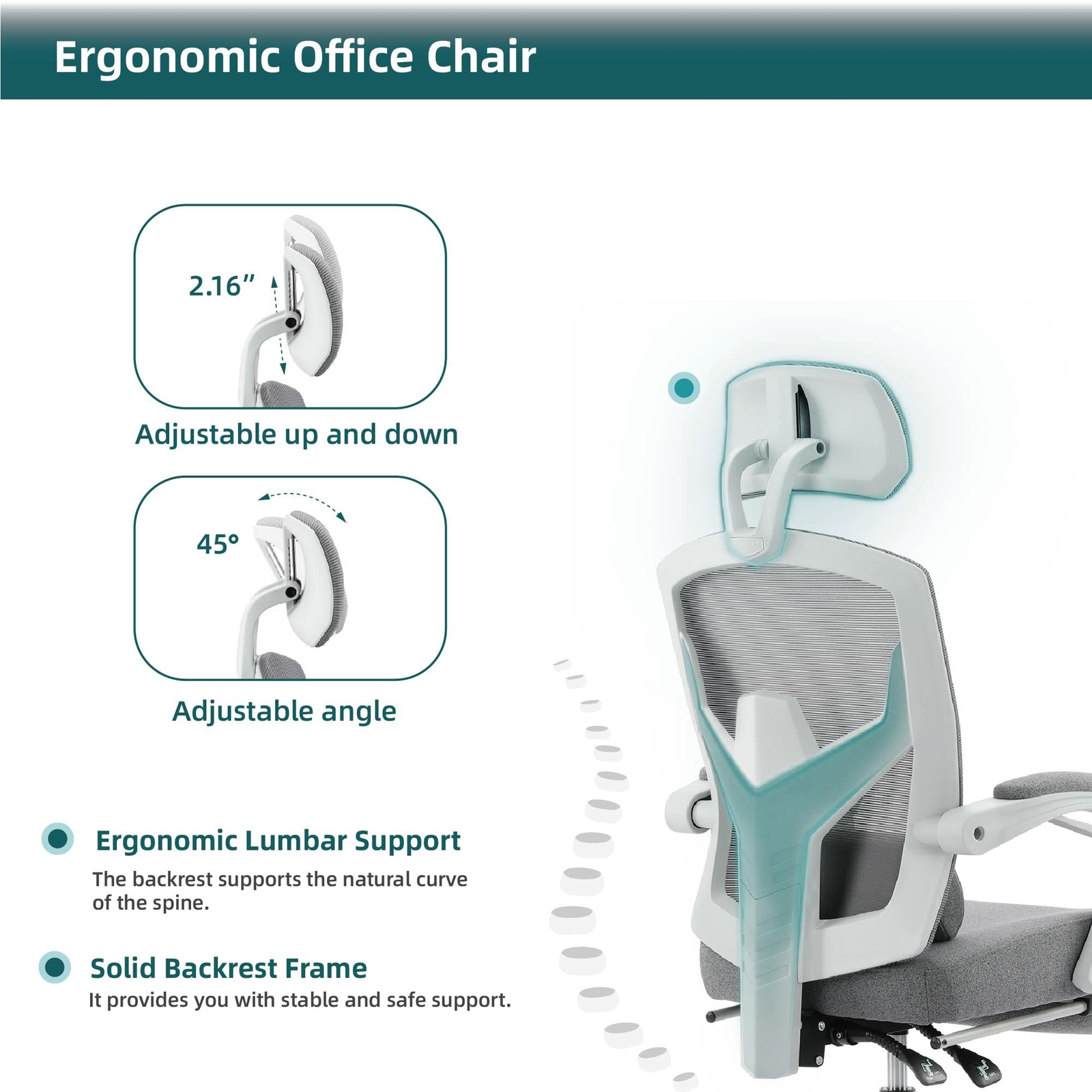 Ergonomic Office Chair with Retractable Footrest & Lumbar Support Pillow