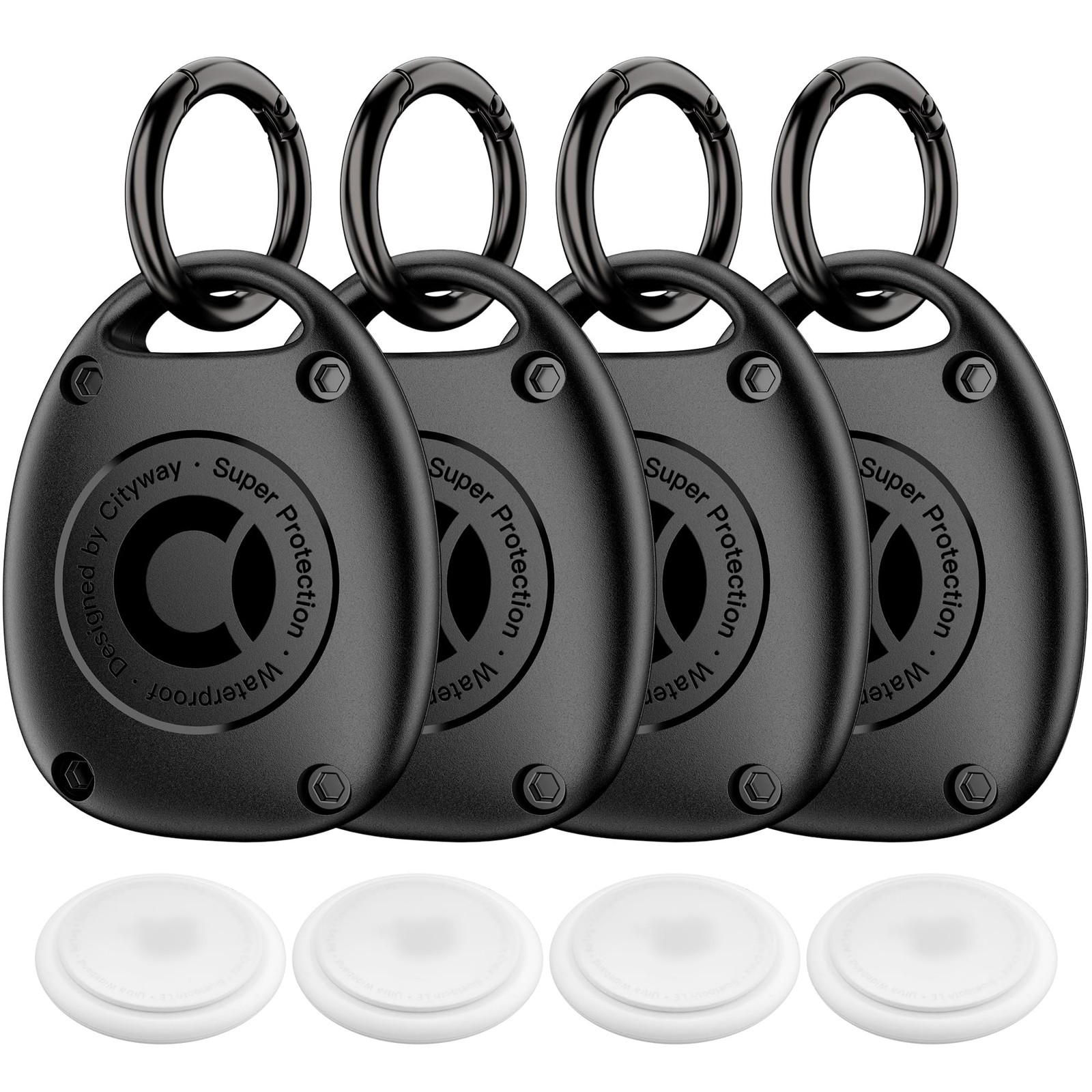 (4 Pack) for AirTag Keychain Holder Case | IPX8 Waterproof, 4 Black, Black