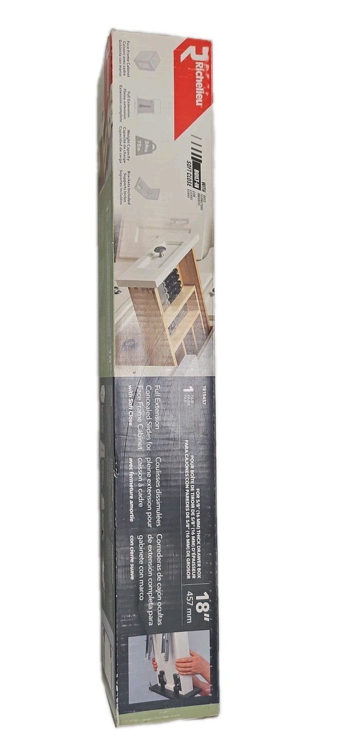 Richelieu Full Extension Concealed Undermount Soft Close Drawer Slides 18” Pair