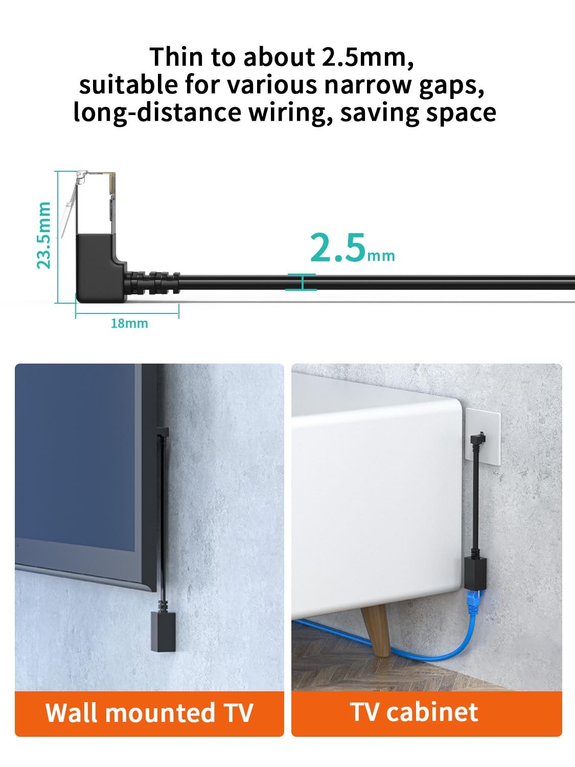 2 PCS Right Angle Cat7 Ethernet Extension Cable Flat 15CM/6inch 90 Degree