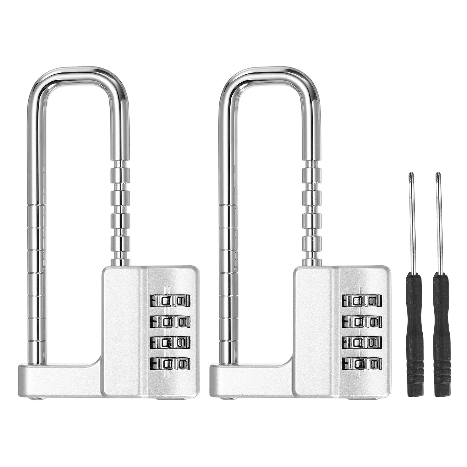4 Digit Combination Padlock, (4.6 Inch, Silver)(2 Set), Cabinet Lock Adjustable