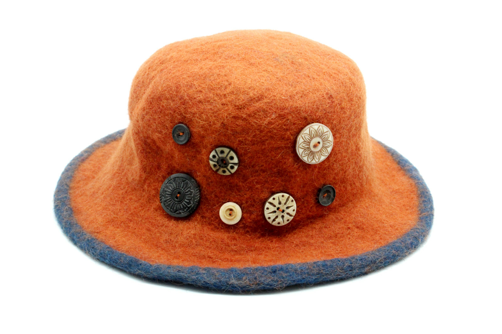 Orange Wool Felted Hat - Handmade Felt Hat - Casual Wear - From Nepal