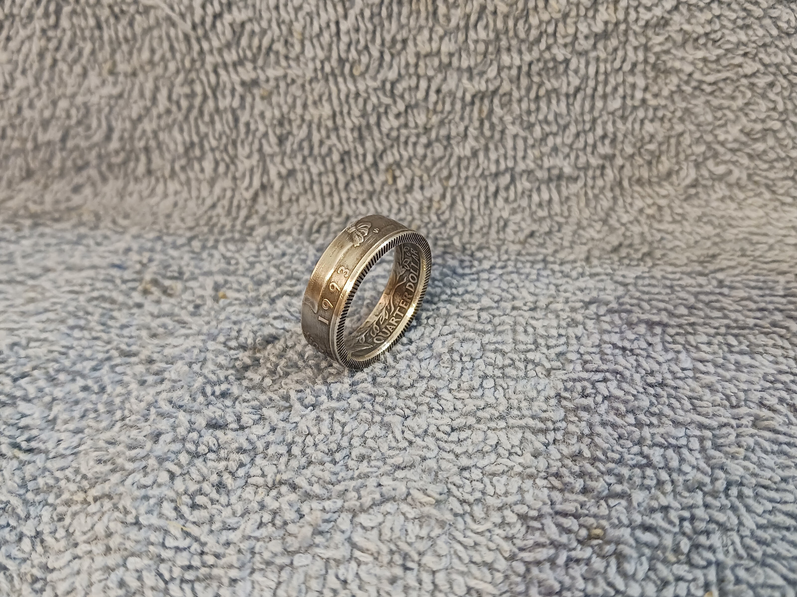 1993 90%  Silver Proof Washington Quarter  size 7- 1/2    coin ring  handmade