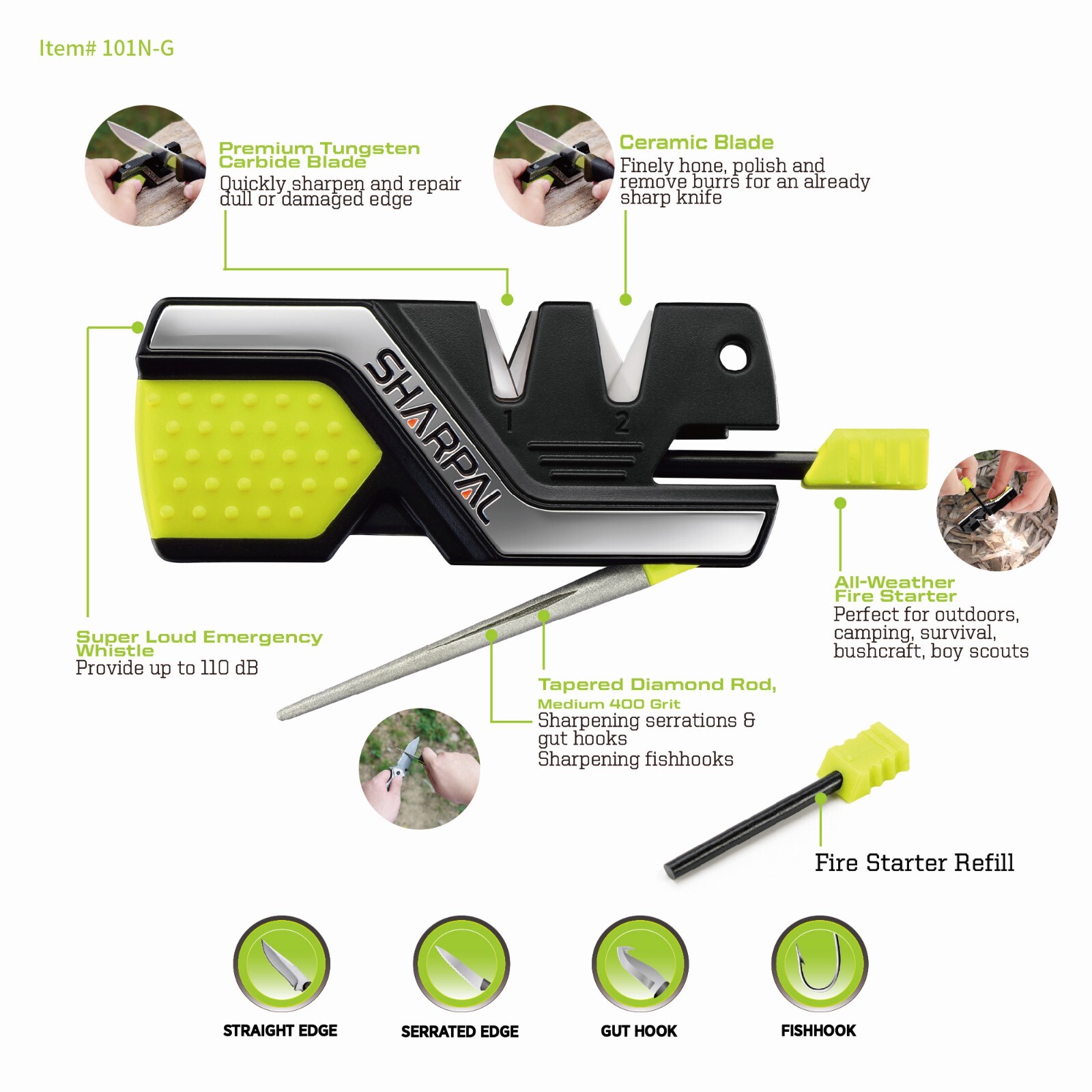 SHARPAL 6-In-1 Pocket Knife Sharpener&Survival Tool, with Fire Starter, Whistle