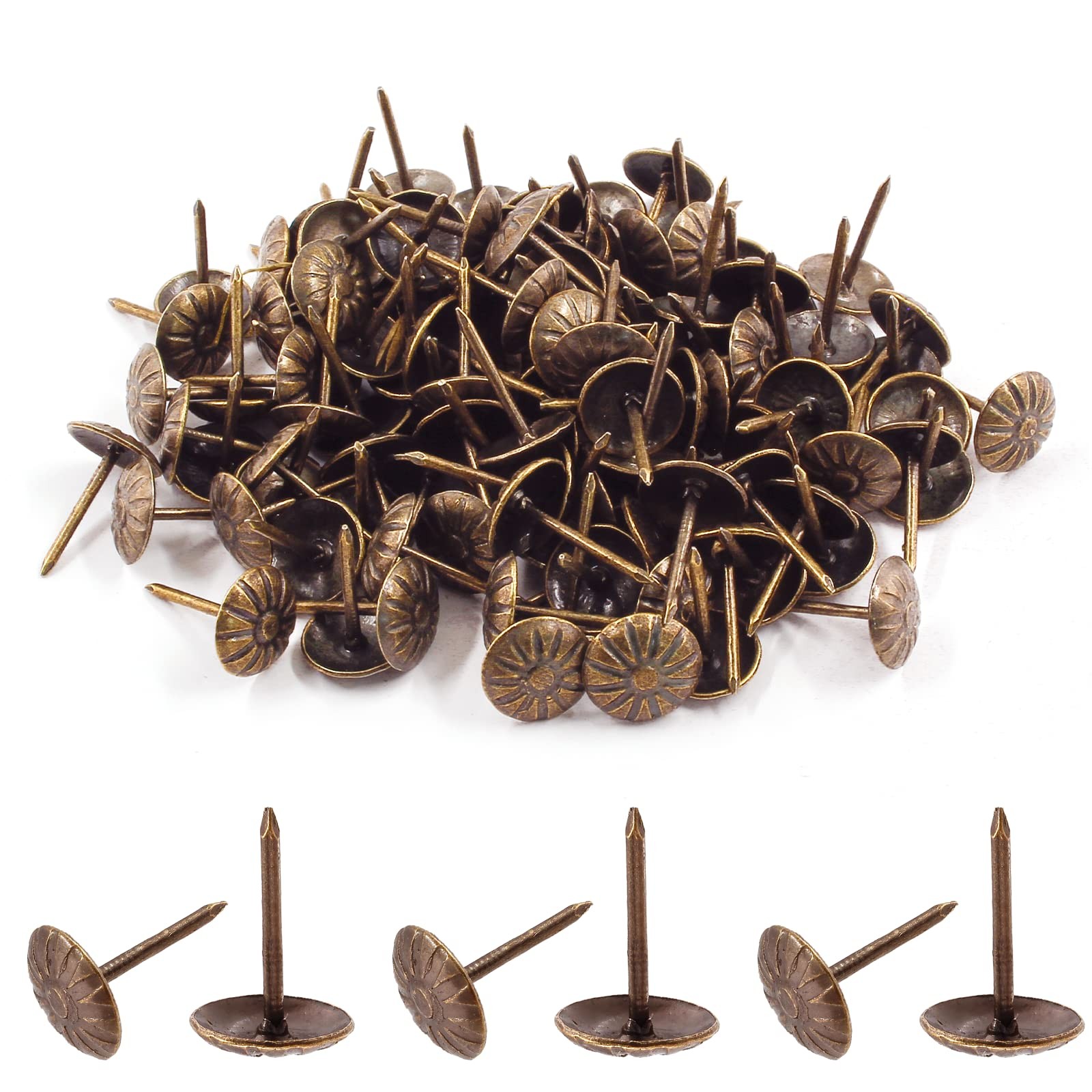 Bivethoi 120 Pcs Upholstery Tacks, 7/16" Dia Antique Red 7/16", Copper