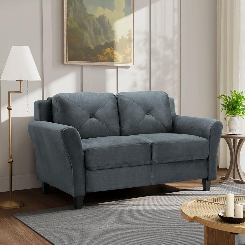 Lifestyle Solutions 58 in. Dark Gray Microfiber 2-Seat Loveseat with Round Arms