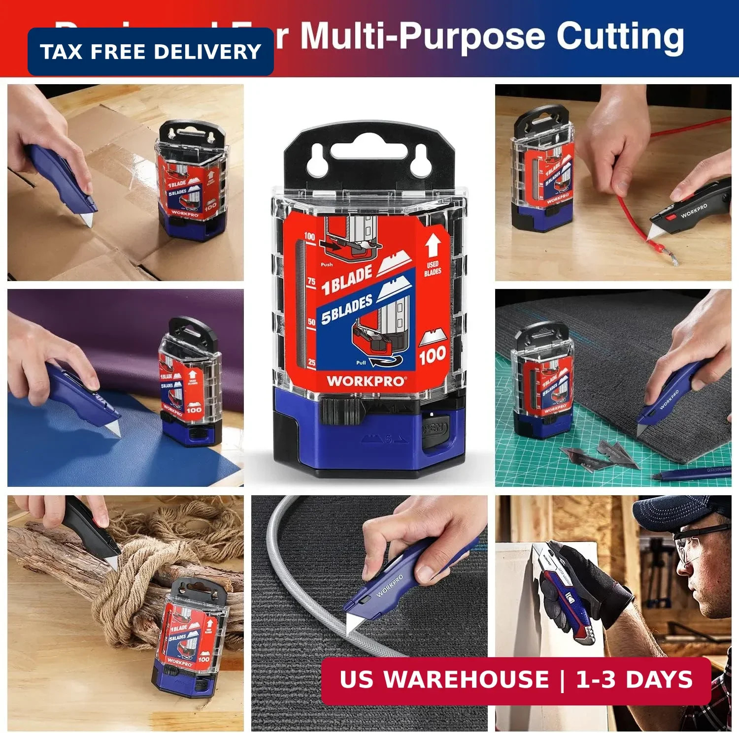 100-Pack Utility Knife Blades | Utility Blades Replacement with Dispenser, SK5 C