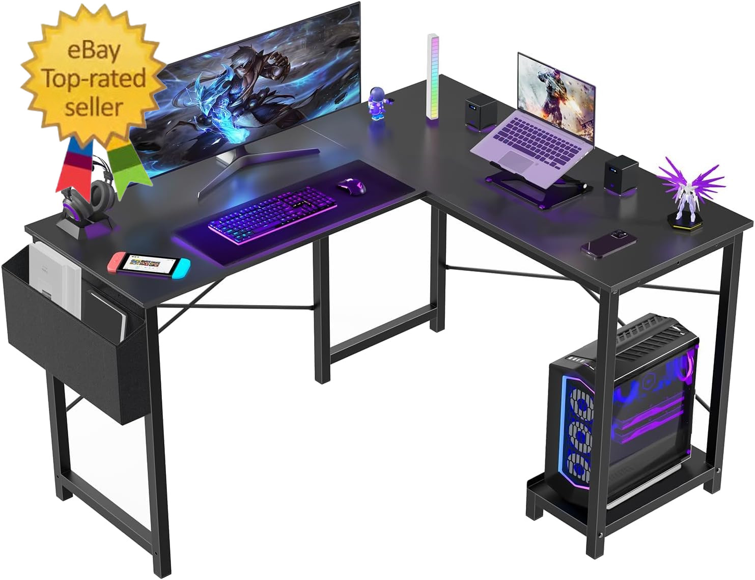 L Shaped Desk - Computer Desk Corner Desks Gaming Desk PC Table with CPU Stand S