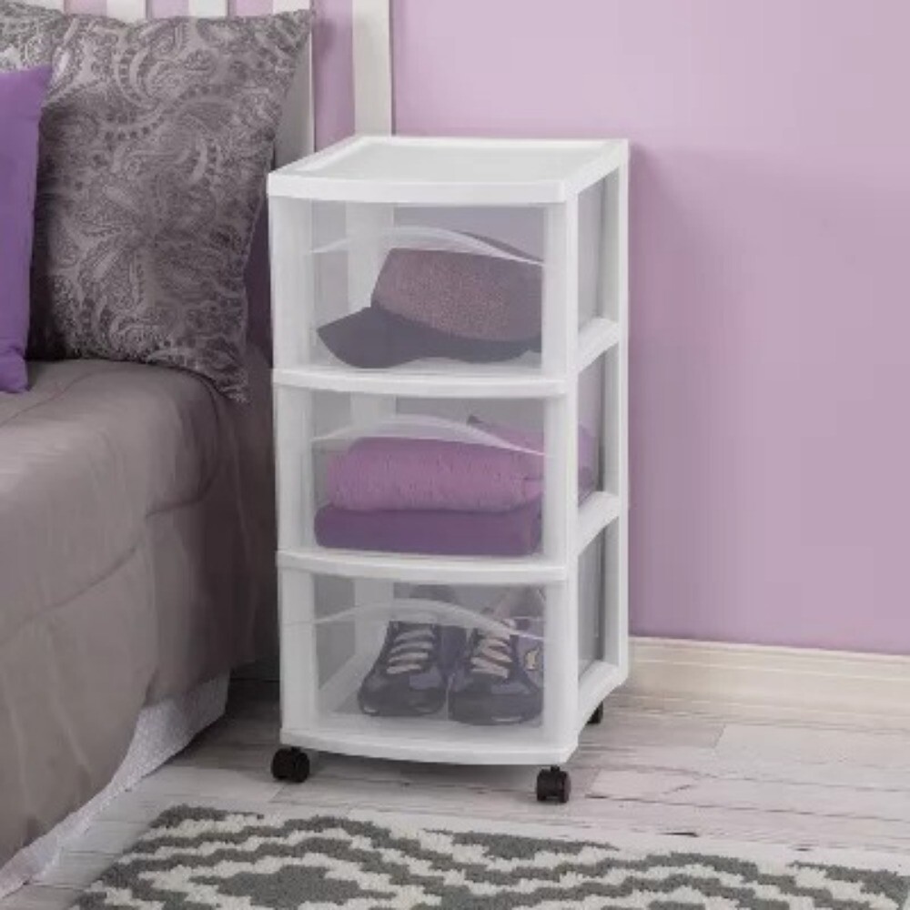 3 Drawer Medium Cart: Plastic Storage Drawers, Portable Utility with Casters