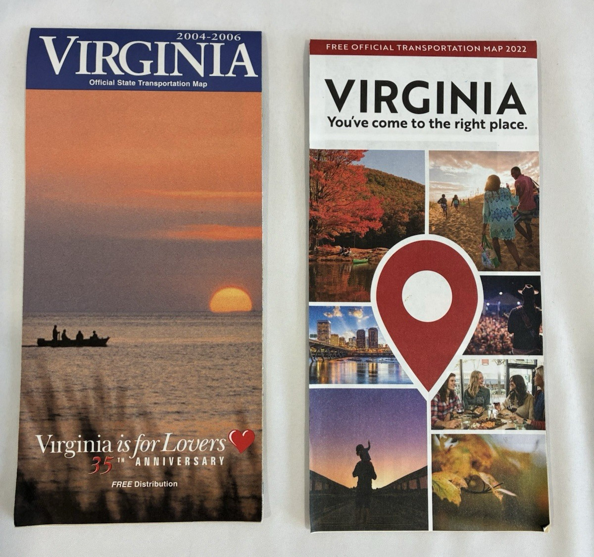 Lot of 2 Virginia Official State Highway Transportation Maps 2004-2006 & 2022