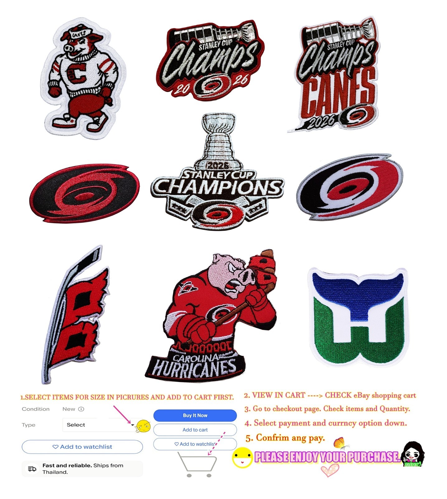 Carolina🏒Hurricanes Hockey PATCHES Embroidery NHLlogo iron&Sewing on Fabrics