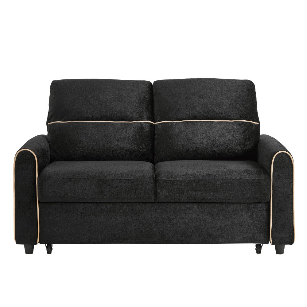 Chenille Sofa Bed Pull Out Sleeper w/ USB Charging, 3-Position Backrest Black