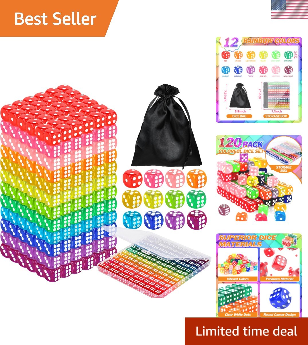 Vibrant 120 Pcs Acrylic Dice Set - 14mm for Educational Games & Fun Parties