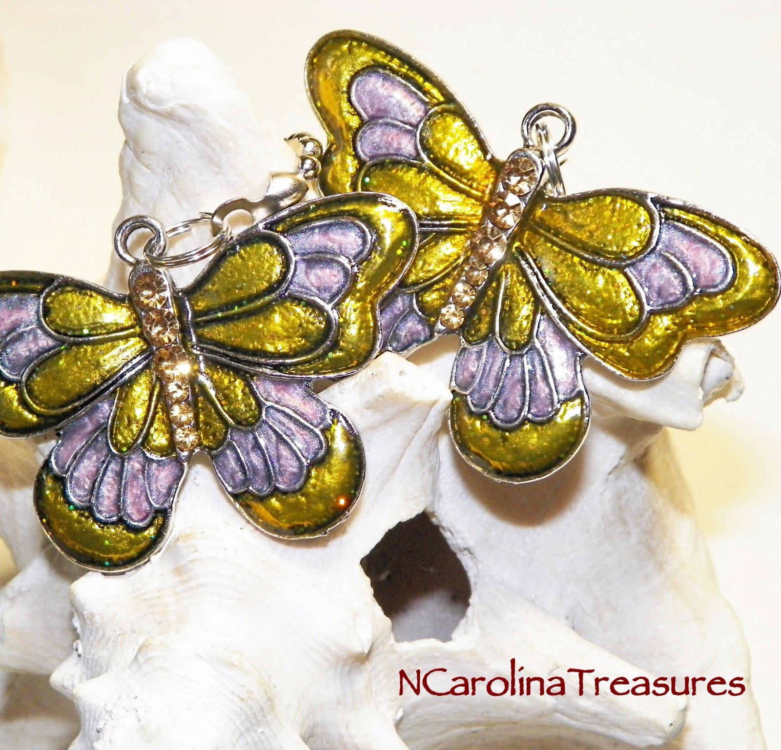 BUTTERFLIES BUTTERFLY SILVER GOLD PURPLE CEILING FAN LIGHT SWITCH PULL LARGE PR