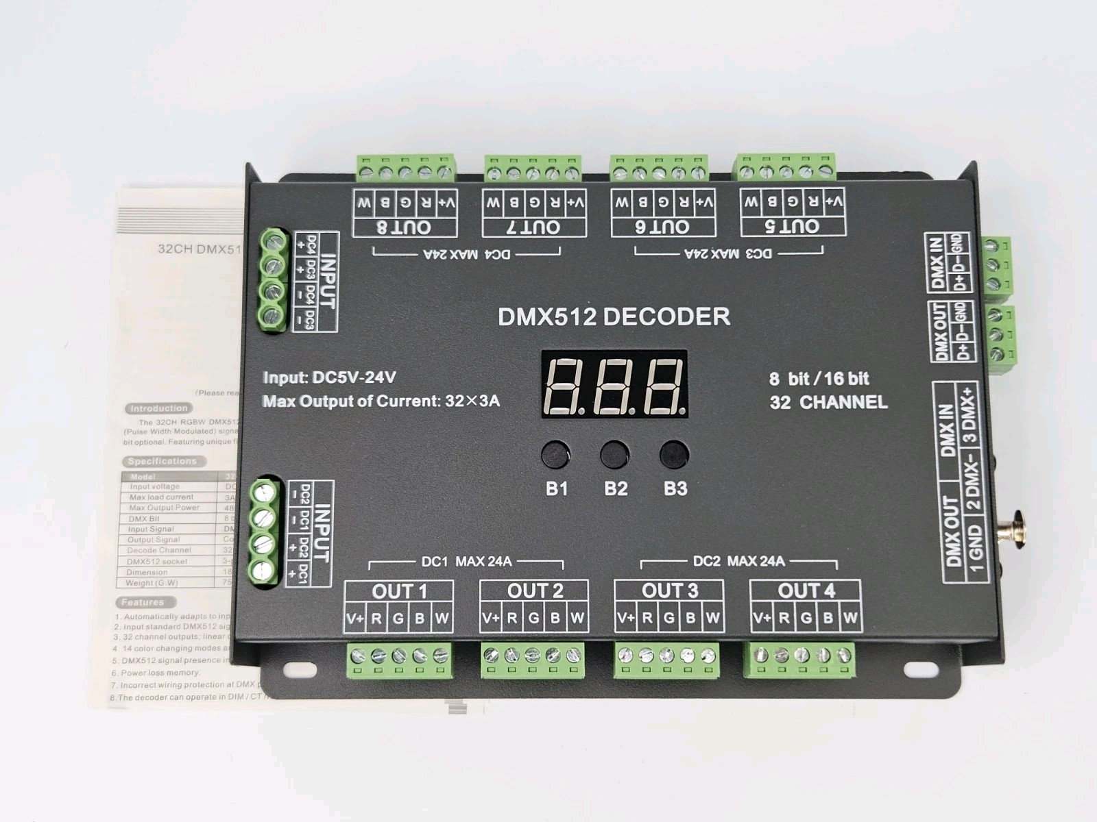 32 Channel 96A RGBW DMX 512 LED Decoder Controller DMX Dimmer DC5-24V RGBW