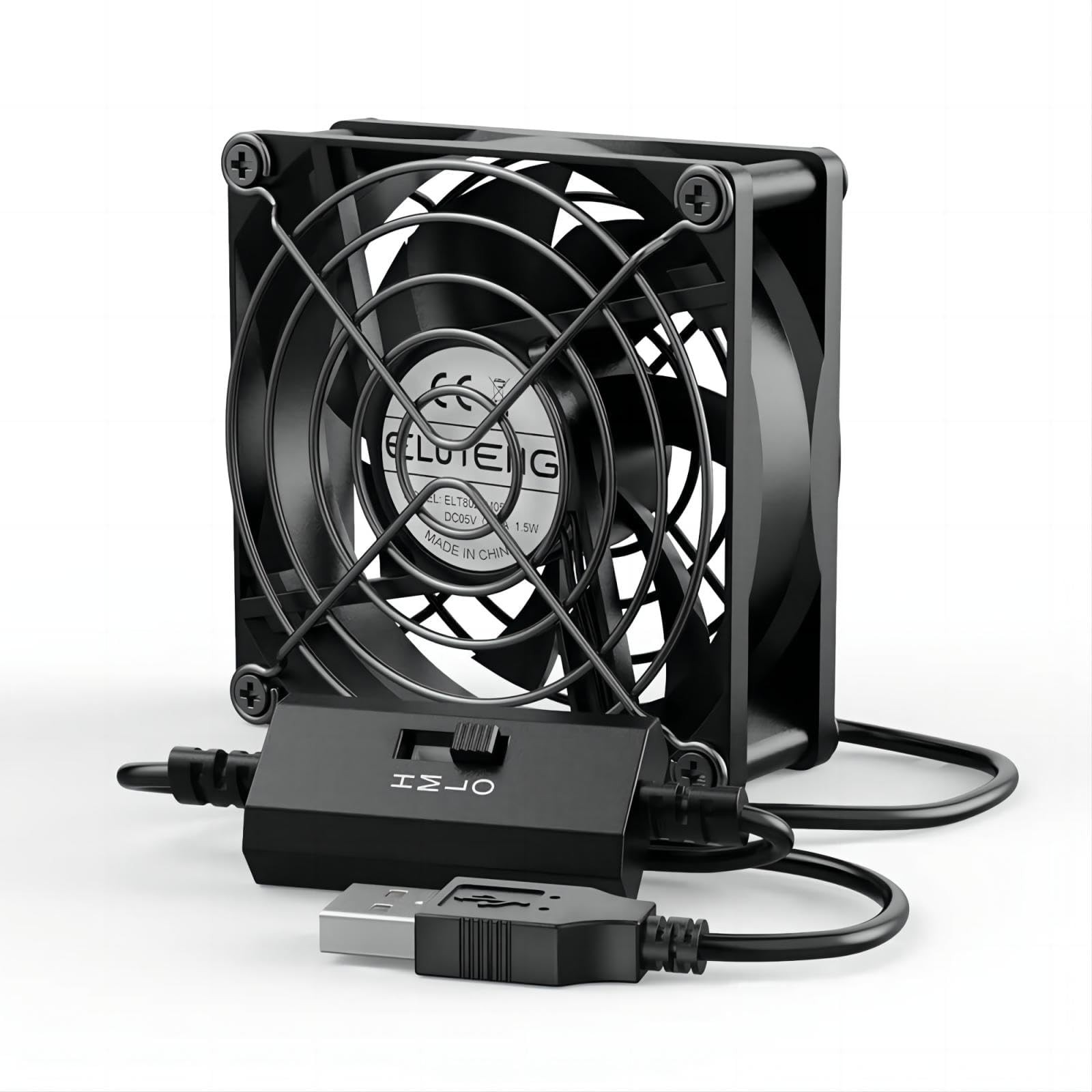 KEYNICE USB Cooling Fan 8cm 3-Speed Quiet PC Router Cooler