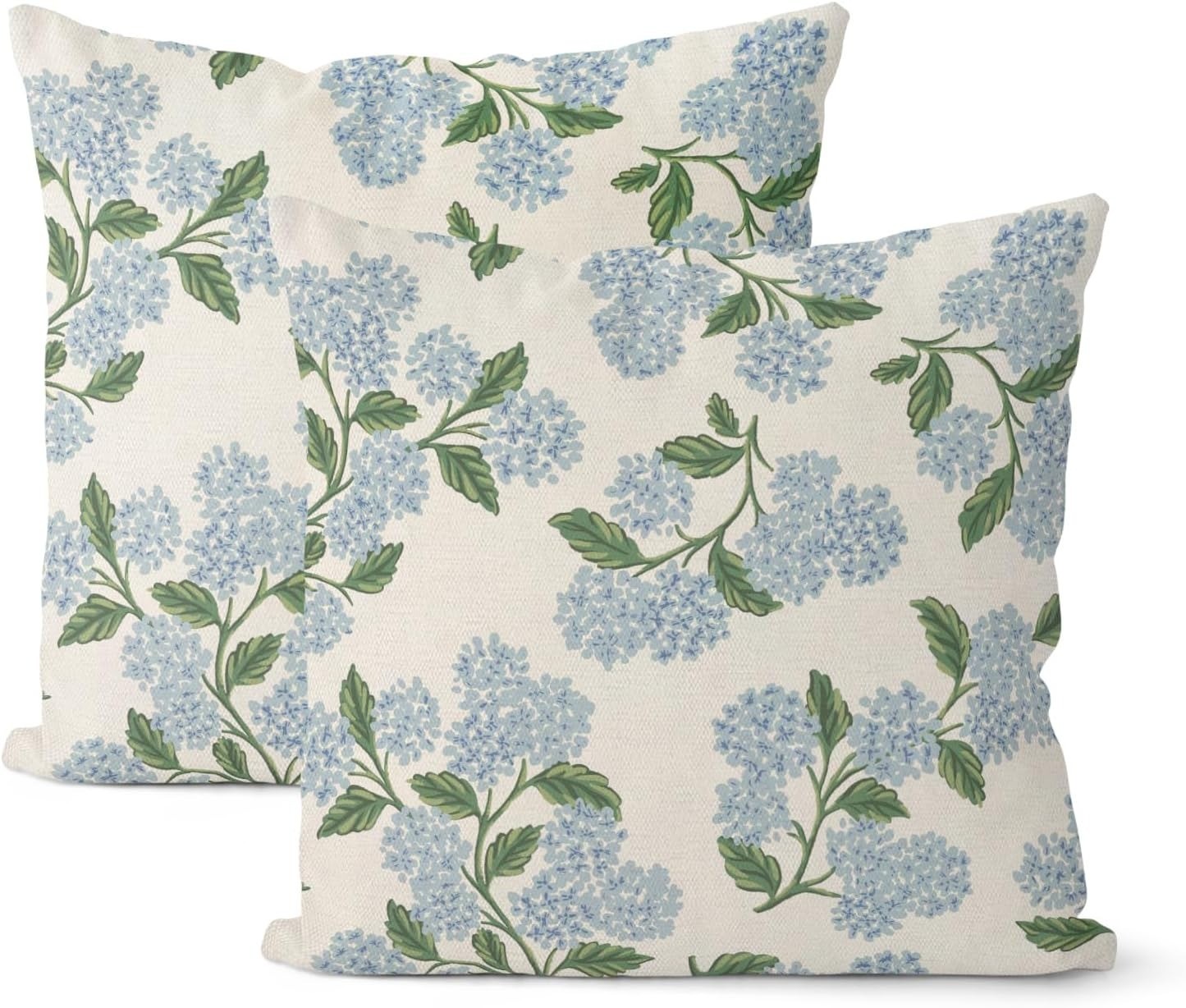 Spring Pillow Covers 18x18In 2Pcs Blue Green Hydrangea Flower Decor