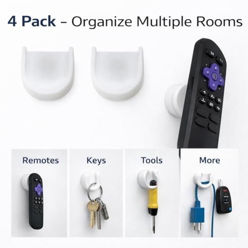Magnetic Remote Control Holder Wall Mount 4 Pack Key Ring Tool Holder Remote