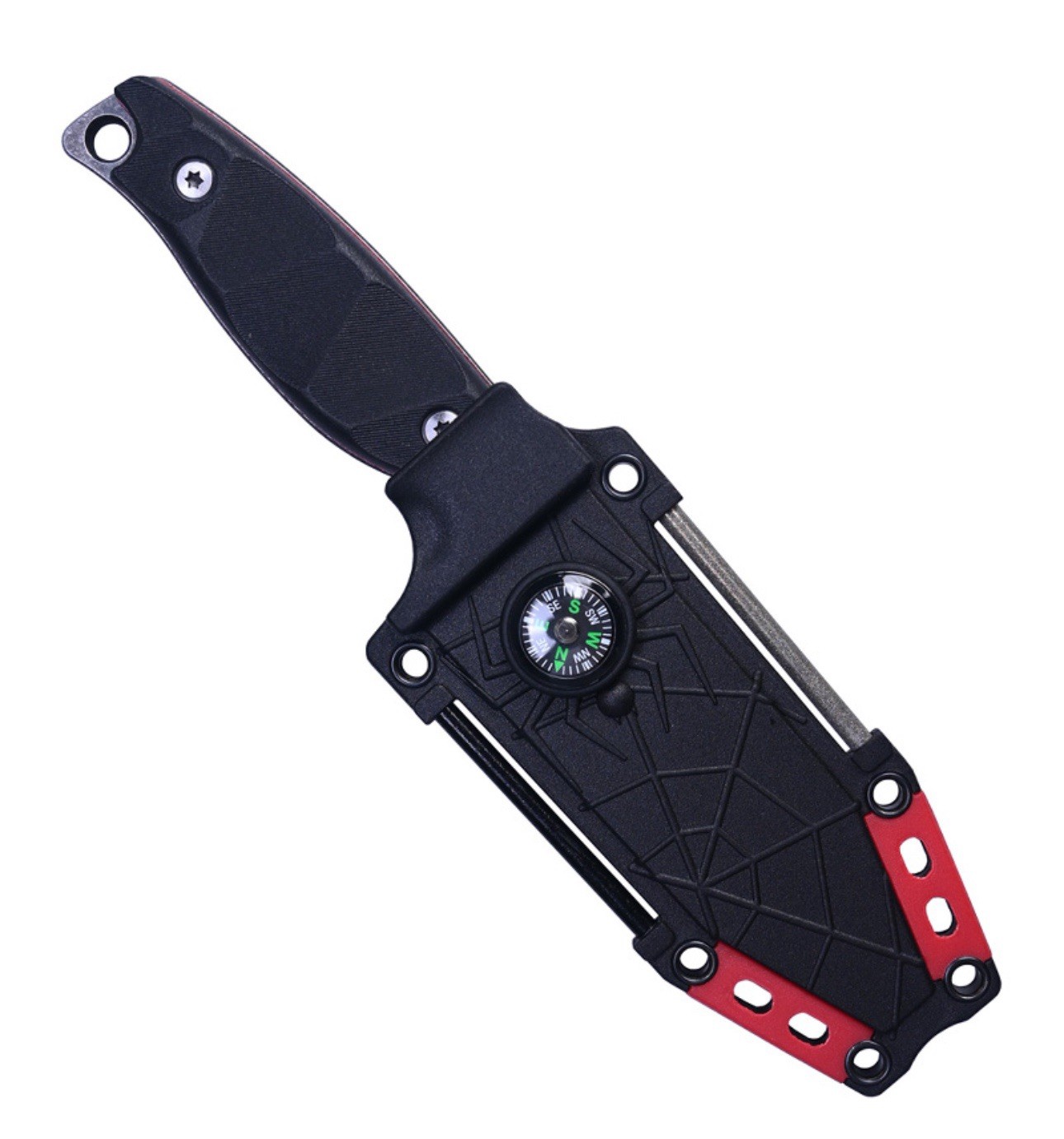 Small Fixed Blade Tactical Hunting Knife with Sheath,Fire Starter,Compass,Mirror