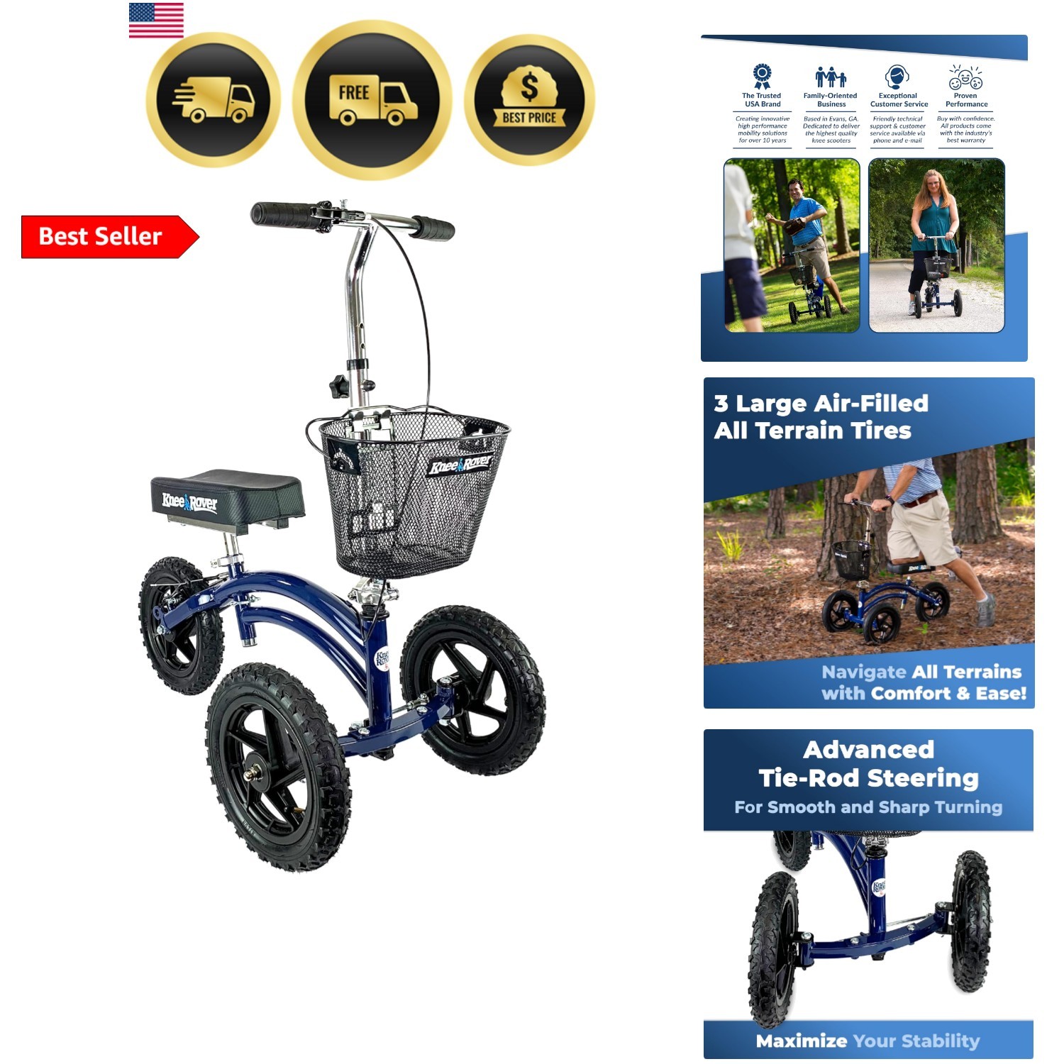 Steerable All Terrain Knee Scooter – Heavy Duty Foldable Knee Walker & Mobili...