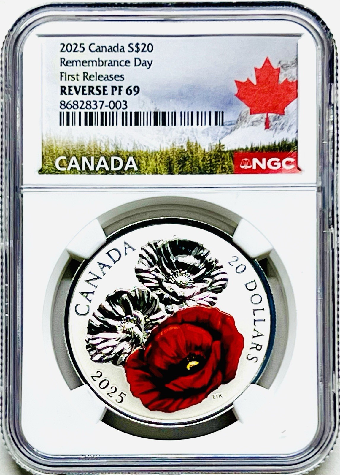 2025 $20 CANADA  SILVER REVERSE PROOF NGC PF69 REMEMBRANCE DAY POPPY FR - POP=4