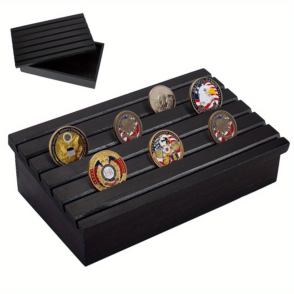 1pc Wood Coin Display Case Coin Organizer Holder Rectangle Black 262x156x77.5mm